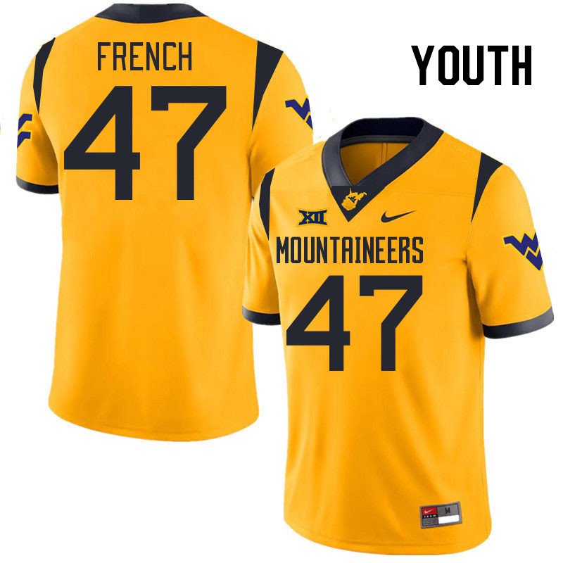 Youth #47 Ty French West Virginia Mountaineers College 2024 New Uniforms Football Jerseys Stitched S